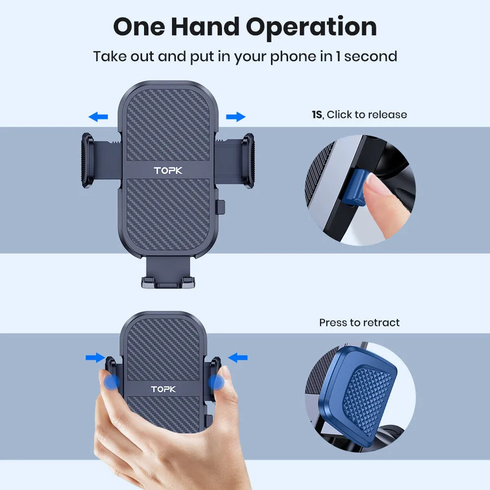 TOPKD46 universal car phone holder with multiple bracket styles and suction cup mounting