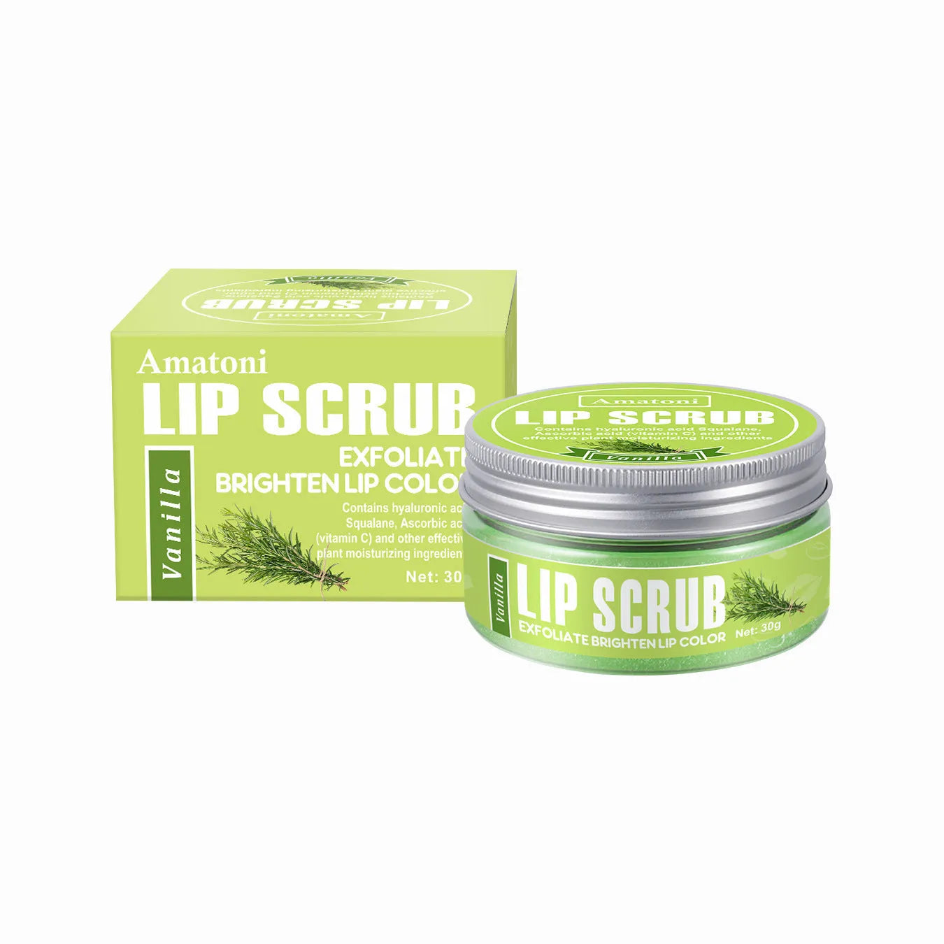 Amatoni fruit flavour lip scrub cream in 30g packaging for exfoliating and moisturising lips.