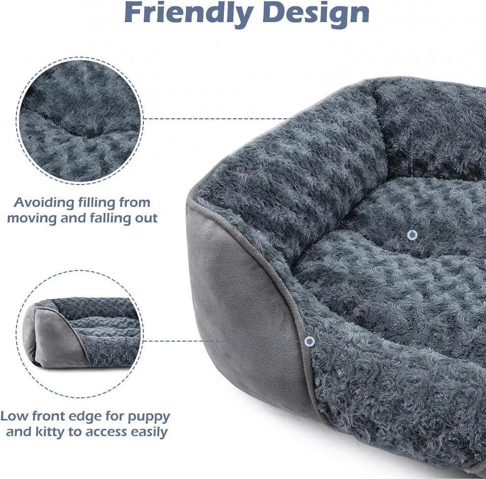 Beige and grey Golden Retriever stuffed soft pet kennel bed for dogs and cats