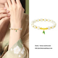 S925 sterling silver bracelet with 6mm natural Hetian jade beads and bamboo leaf design elements