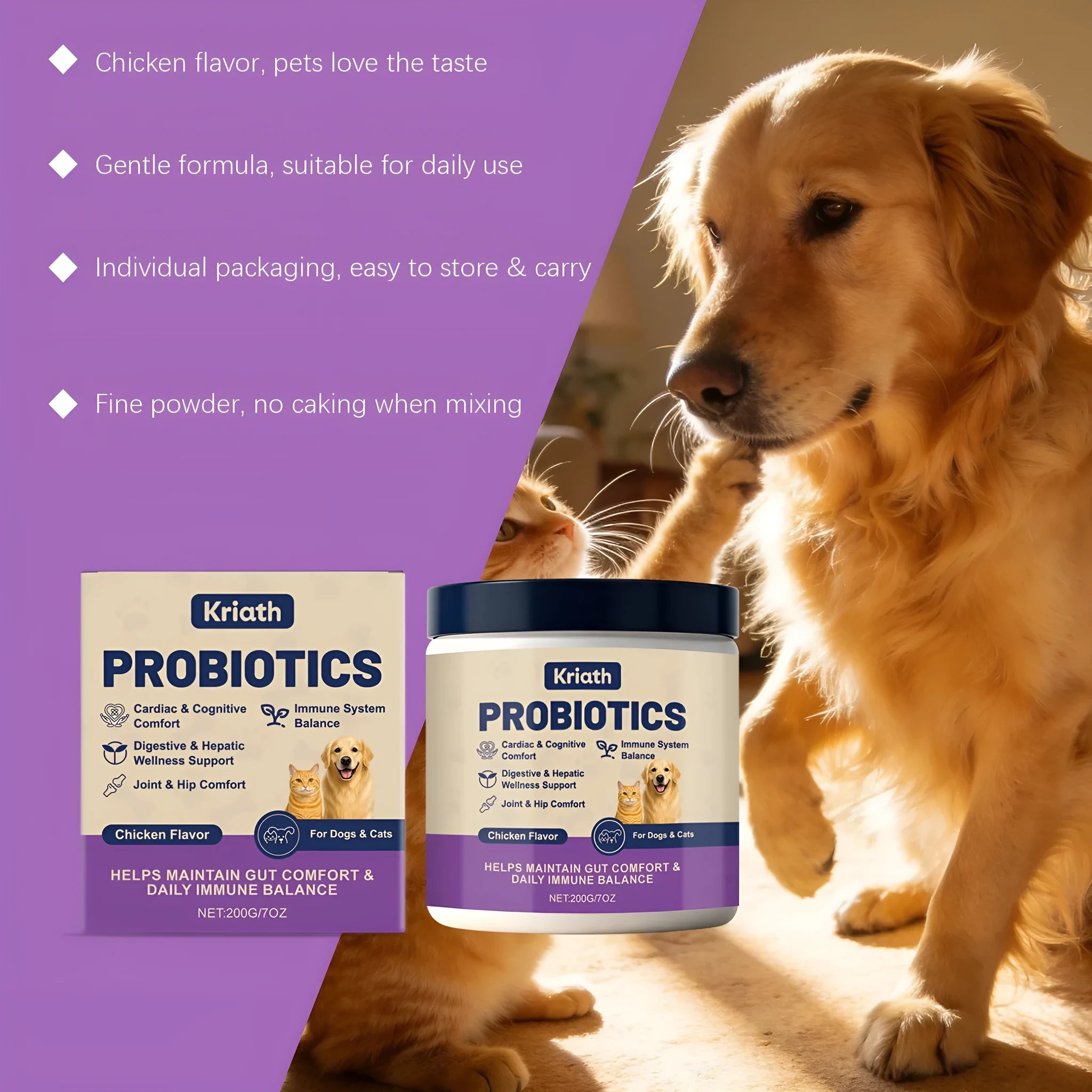 Probiotic powder for pet intestinal care 200g tub chicken flavour