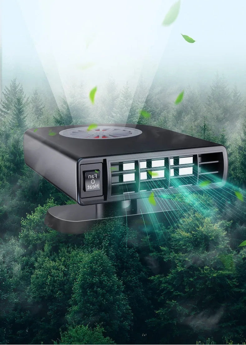 Black ABS vehicle-mounted heater for car defrosting and defogging.