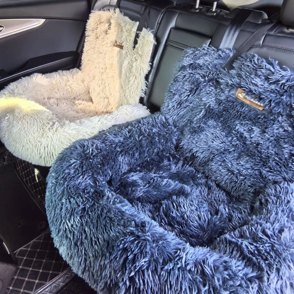 Dark grey thickened cloth pet mat placed on a car seat