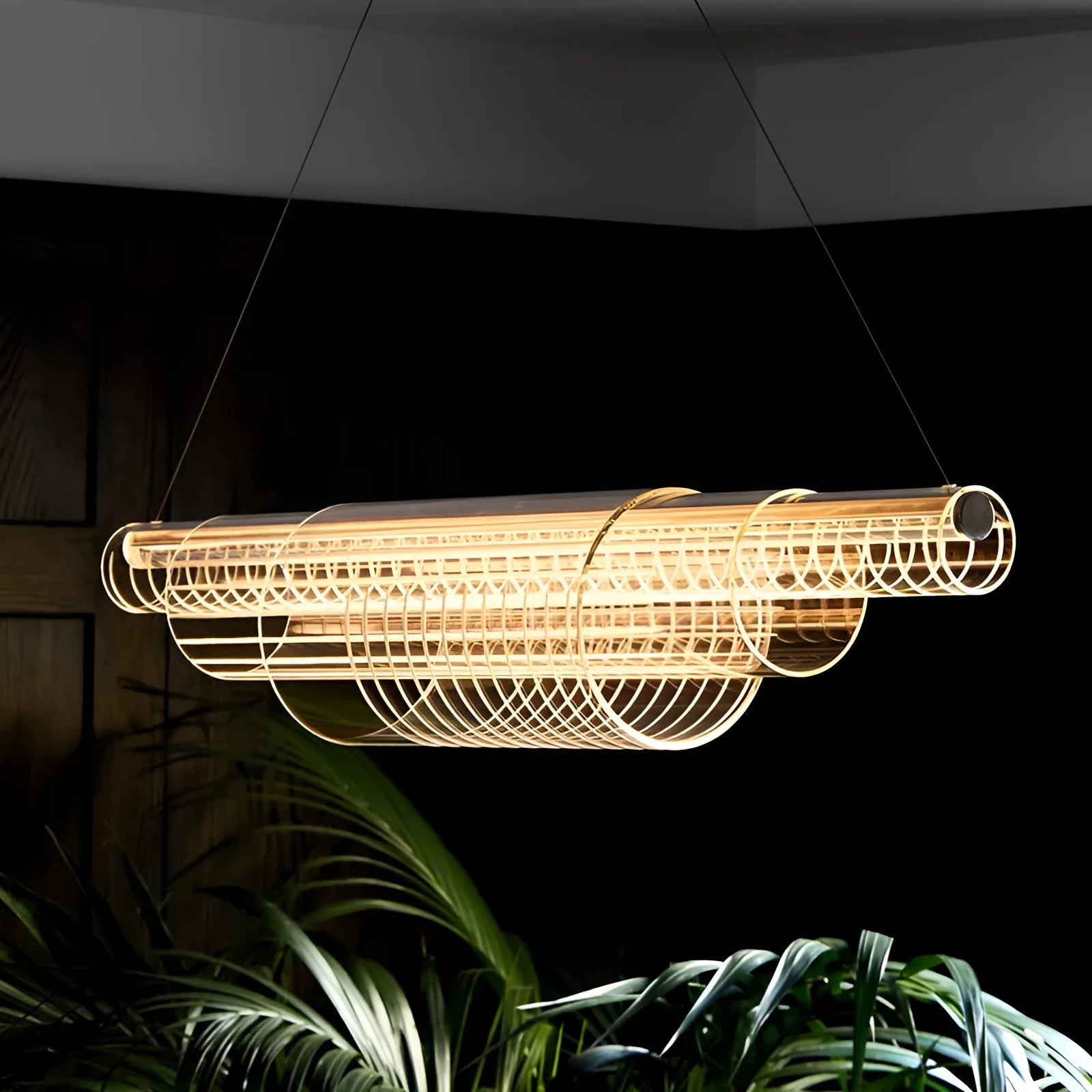 Modern glass pendant lamp with iron body and LED light for restaurant or bar ceilings