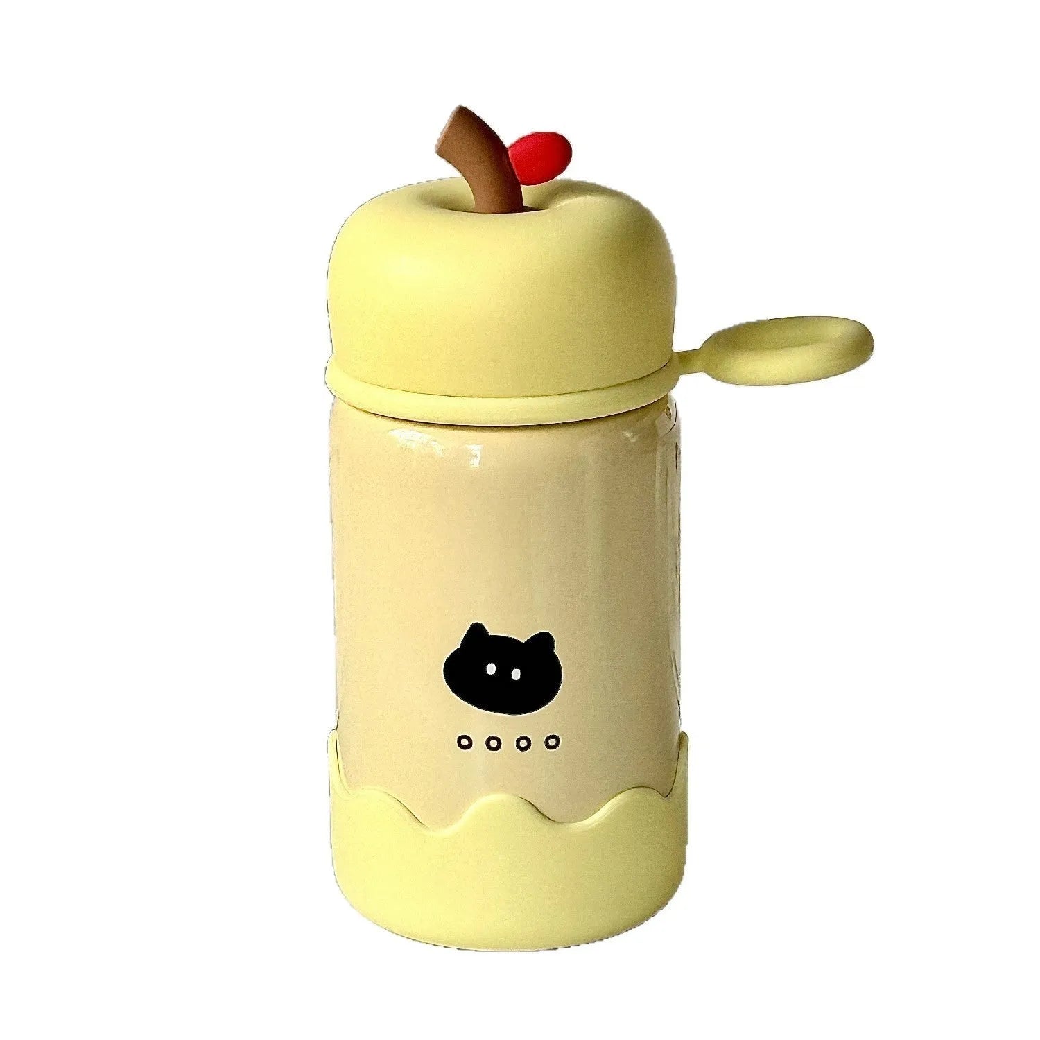 Children's cartoon thermal mug with 316 stainless steel liner, 300ml, silicone base pad, rope handle in yellow