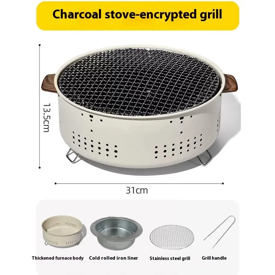 Modern portable charcoal stove with grill rack for indoor tea brewing and grilling