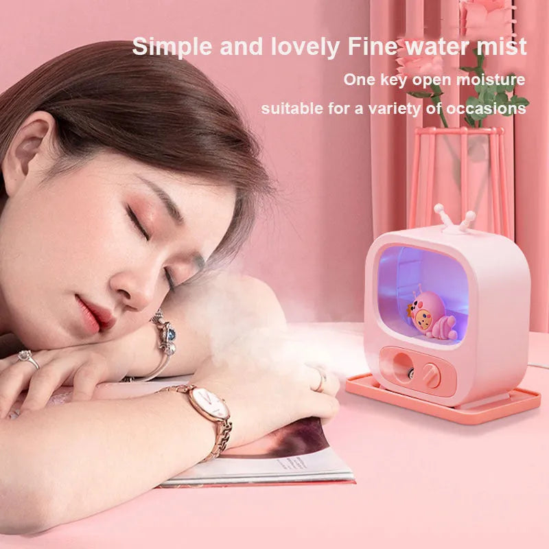 Creative Home Desktop Small TV Shape Humidifier with Atmosphere Lights in pink