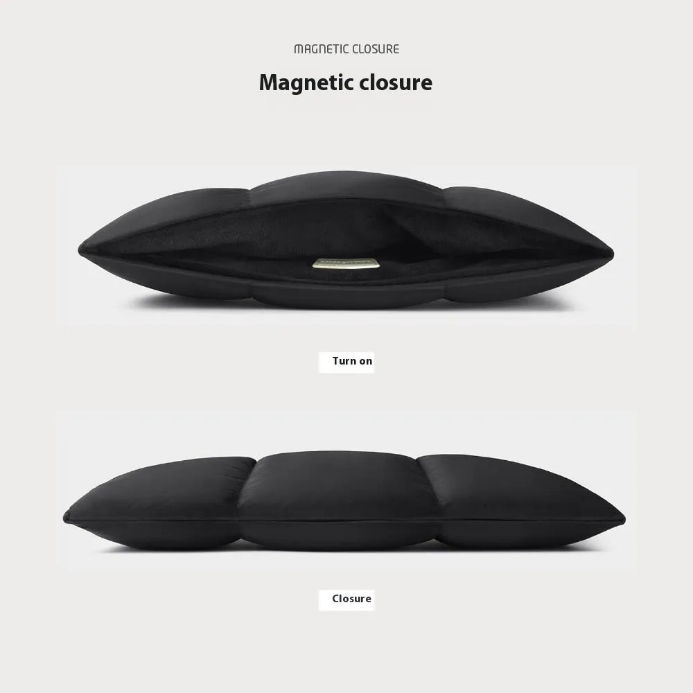 Soft black polyester laptop sleeve with sewing thread detail fitting 13-inch to 15.6-inch laptops