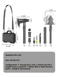 Black multi functional military shovel set with axe and survival tools, 80cm length