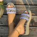 Plus size rope bottom sponge cake slippers in navy blue with round head and cloth cover upper