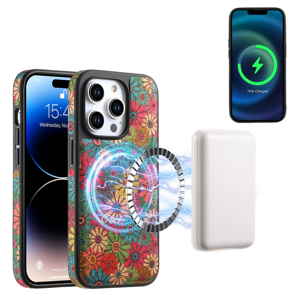 Cork phone case with magnetic suction and anti-theft zipper bag for iPhone