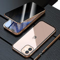 Magnetic privacy glass phone case for iPhone in black, showing anti-spy screen and metal frame.