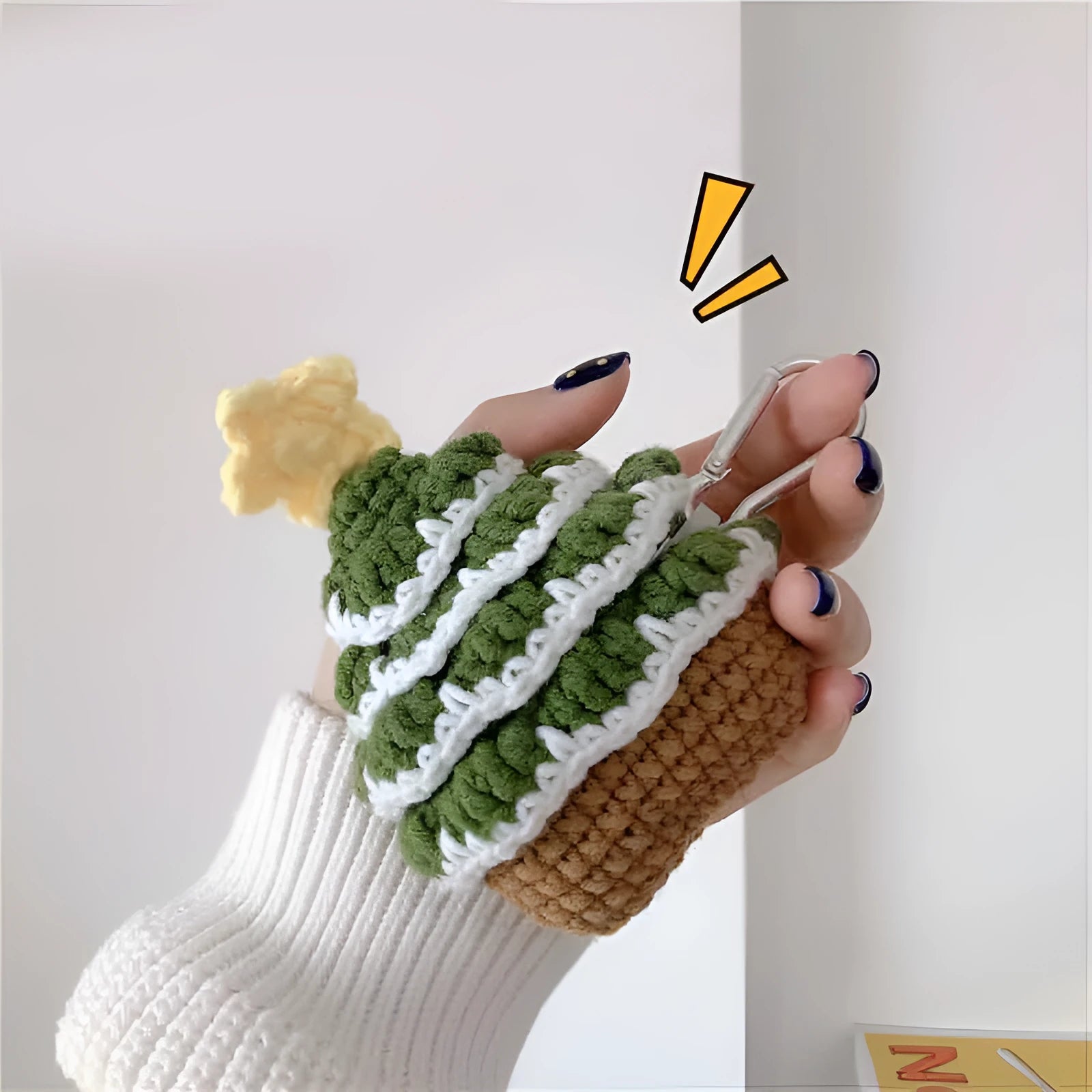 Green knitted Christmas tree Bluetooth headset case for Apple AirPods with hook, flip-style lid