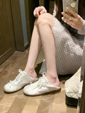 Women's silver grey satin ballet style sports board shoes with round toe and front lace-up design