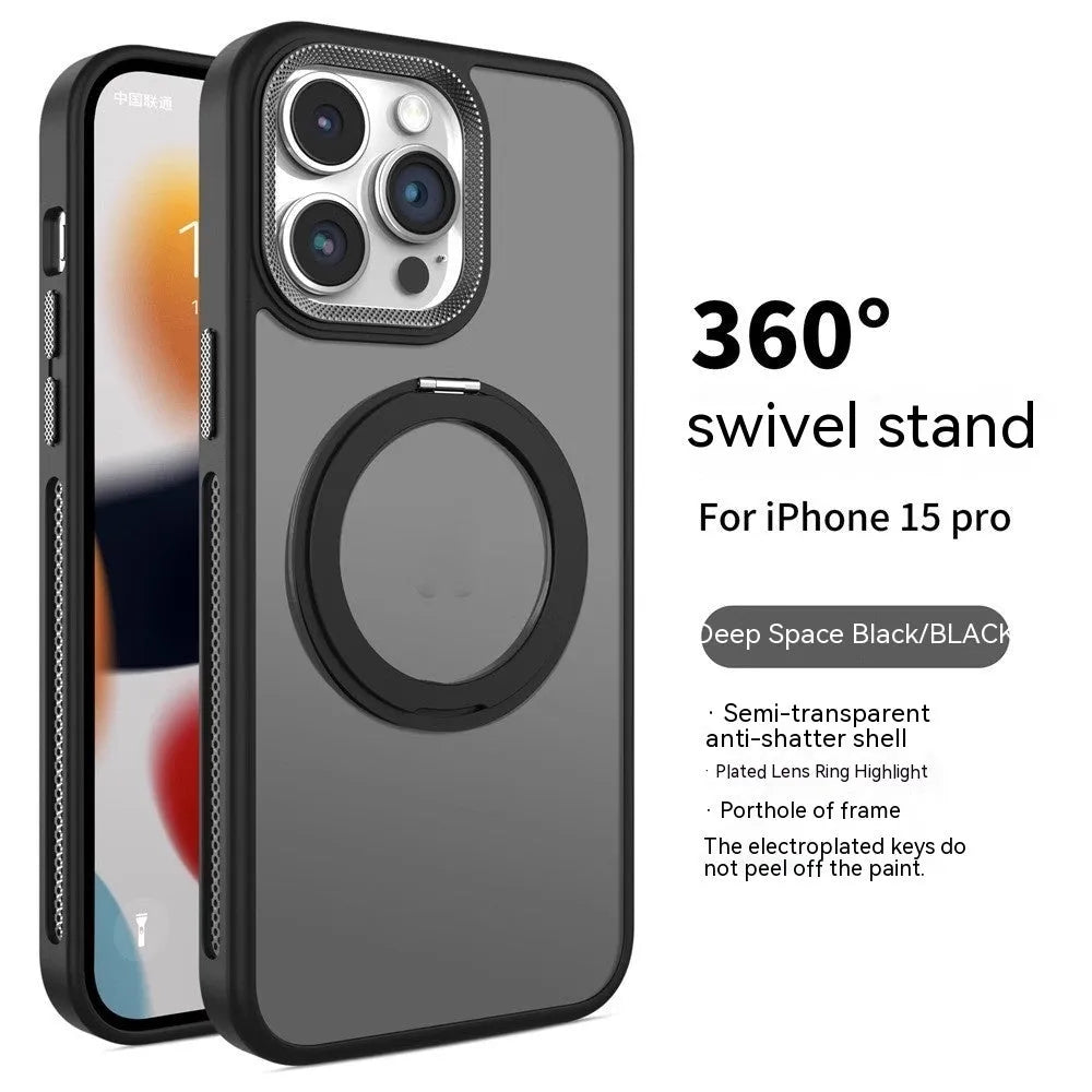Rotating bracket magnetic phone case for iPhone in frosted silicone, showing deep sea blue colour option