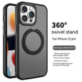 Rotating bracket magnetic phone case for iPhone in frosted silicone, showing deep sea blue colour option