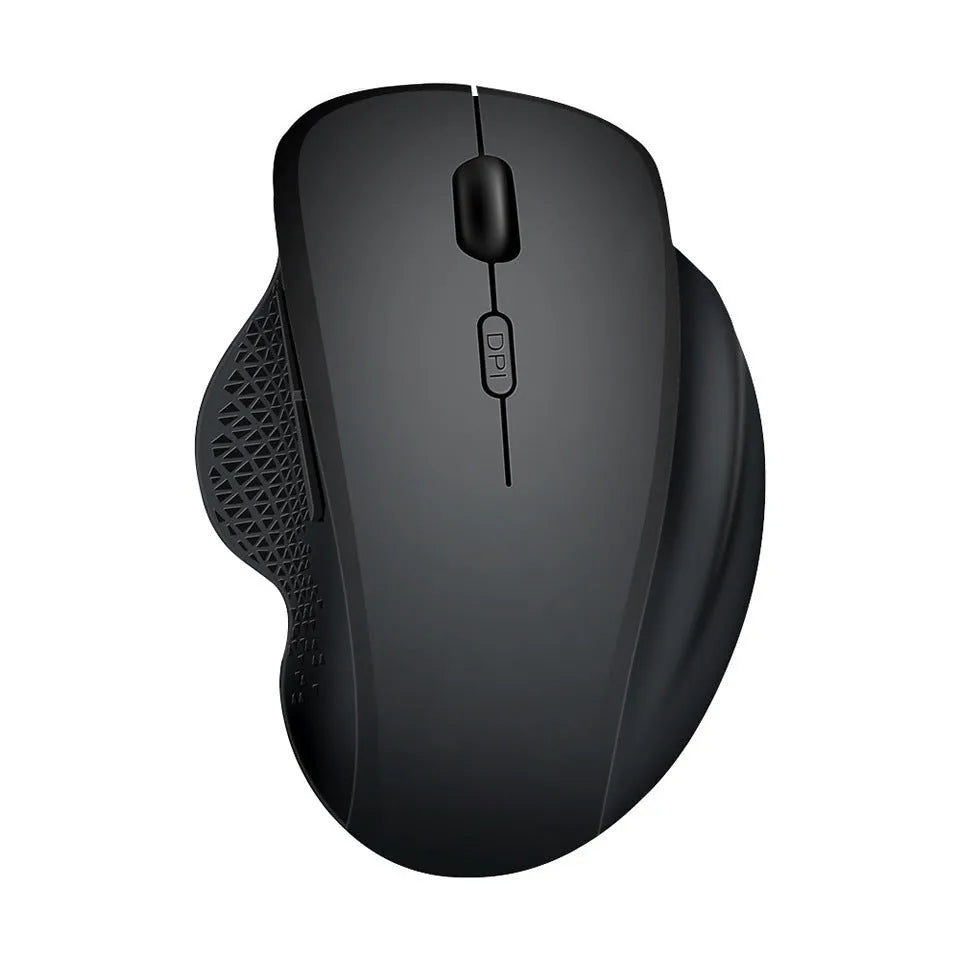 Black or grey wireless optical mouse with USB charging cable for laptop computers