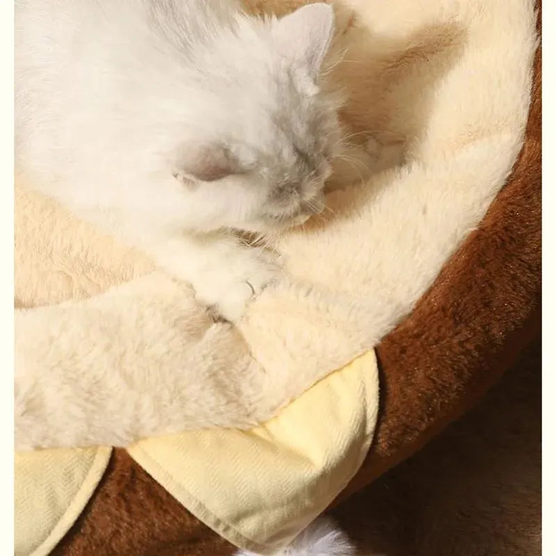 Round grey pet bed with deep cushion filled with PP cotton for cats and dogs