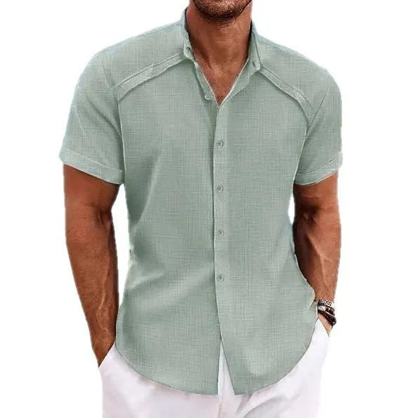 Hawaiian casual short sleeve shirt in solid colour with cotton-blend fabric