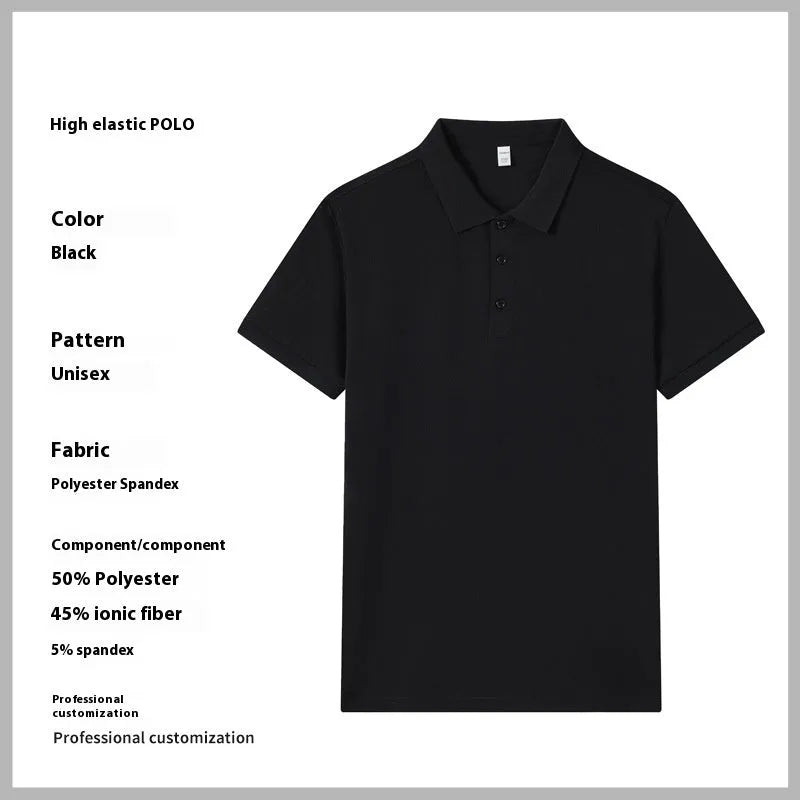 7A antibacterial business lapel polo shirt short sleeve in black for office commute