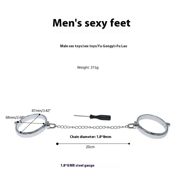 Silver zinc alloy handcuffs and footcuffs adult sex toy accessories with stainless steel bracelet fittings