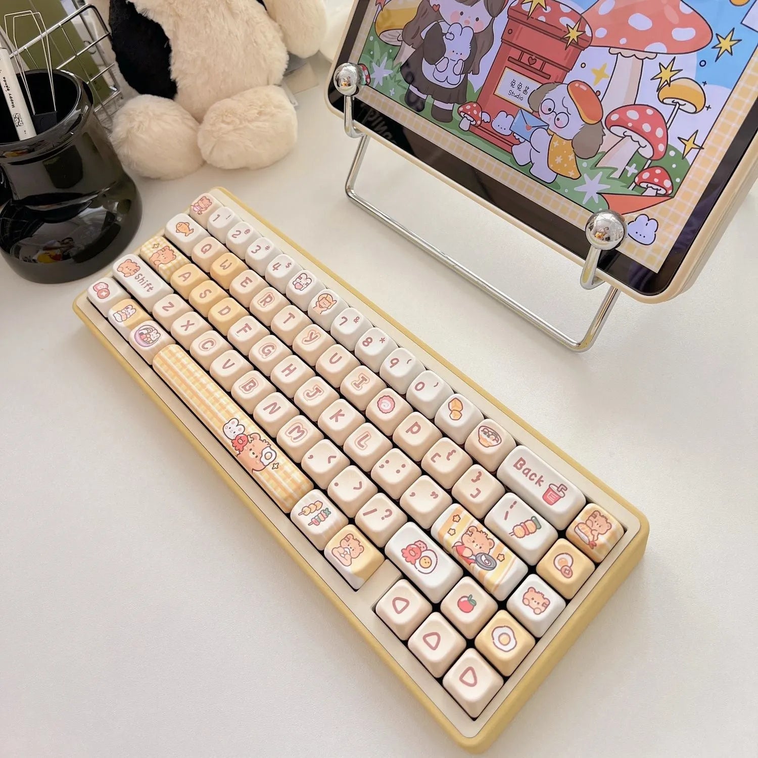 Rabbit Bear Restaurant themed mechanical keyboard keycaps in EOA height profile, PBT plastic.