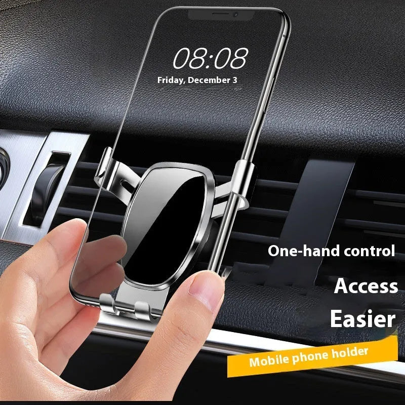 Car phone holder in silver with silicone pad, anti-shake shockproof for navigation support.