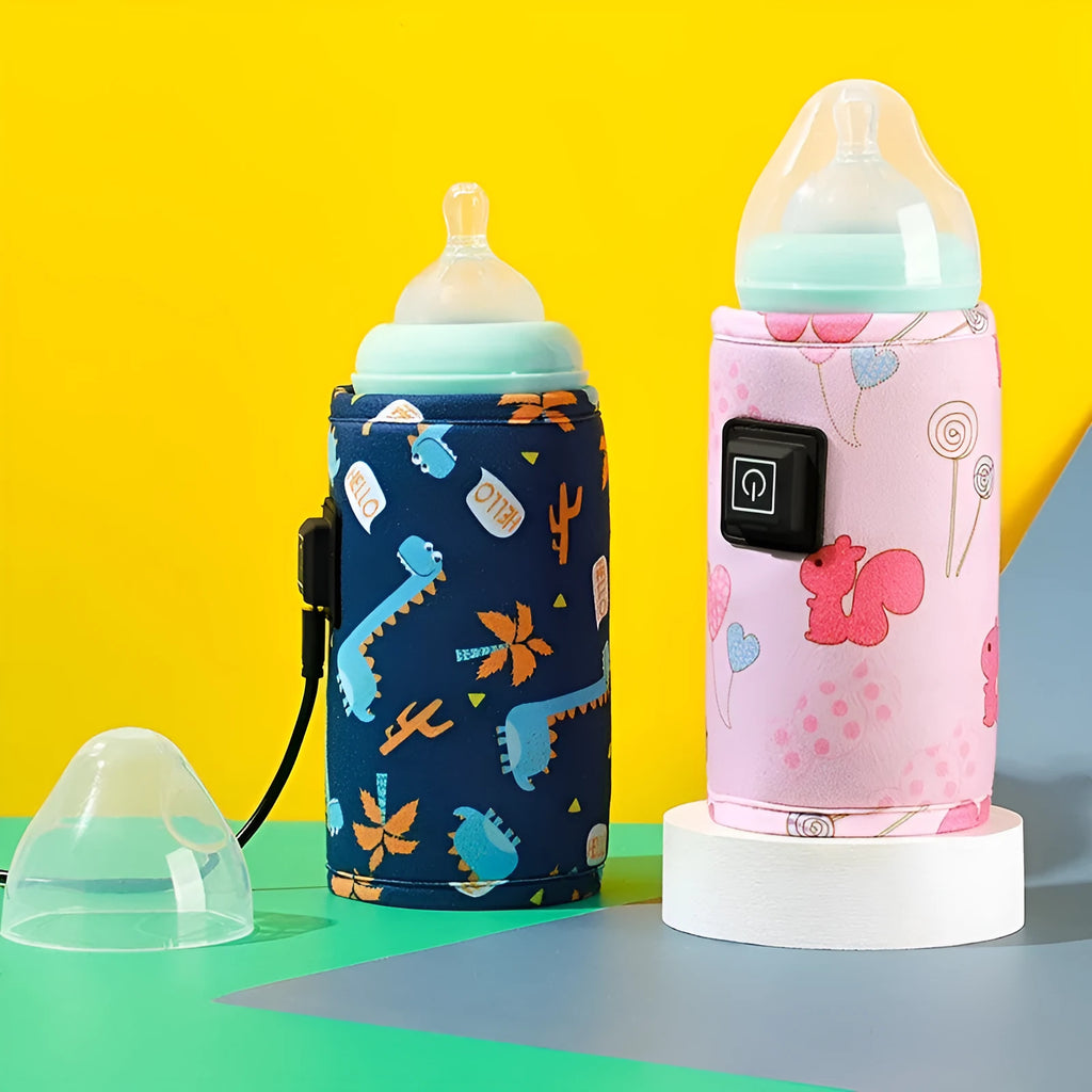 USB baby bottle warmer insulation cover in blue dinosaur cartoon pattern
