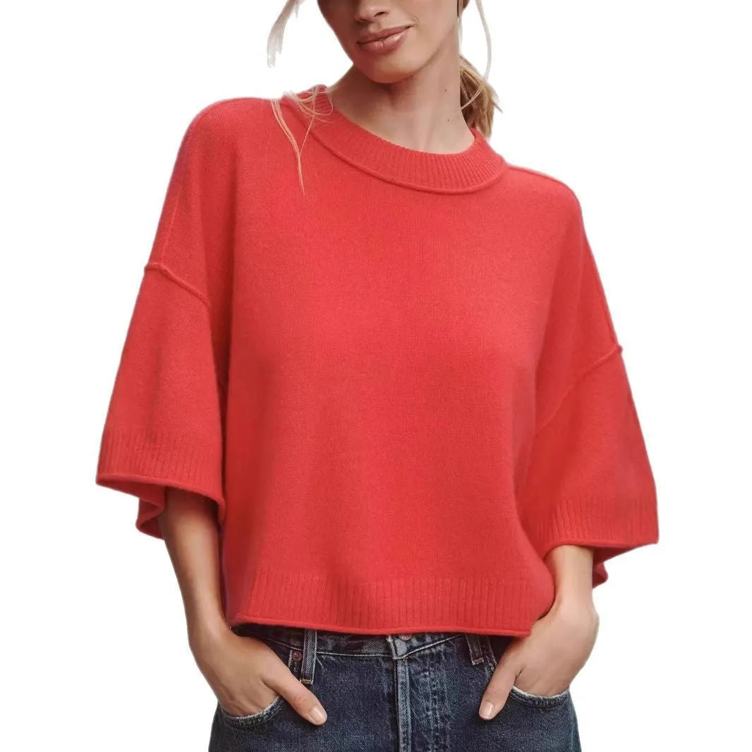 Red hot girl style cropped viscose t-shirt with exposed navel design on a mannequin