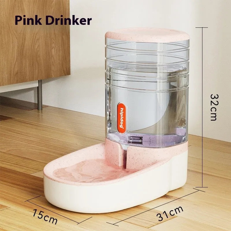 Automatic pet feeder or water fountain with 3.8L capacity in blue, green, grey, or pink colour.