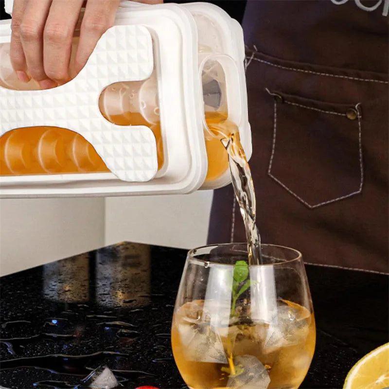 Light grey 2-in-1 silicone ice ball mould and water bottle with lid, showing portable design.