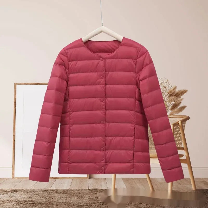 Women's lightweight cotton-padded jacket loose fit solid colour long sleeve autumn winter beige polyester