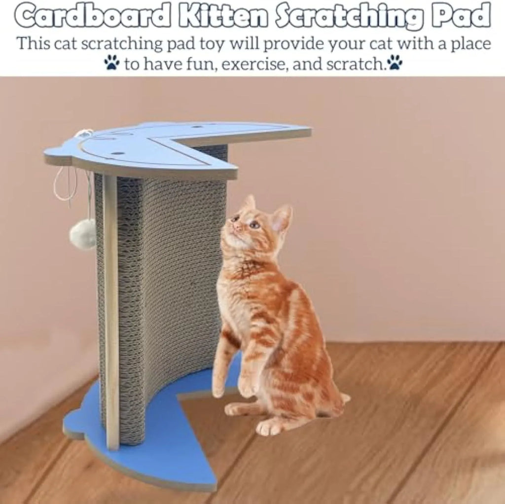 Cat corner scratcher cardboard pad for wall placement with hanging ball attachment