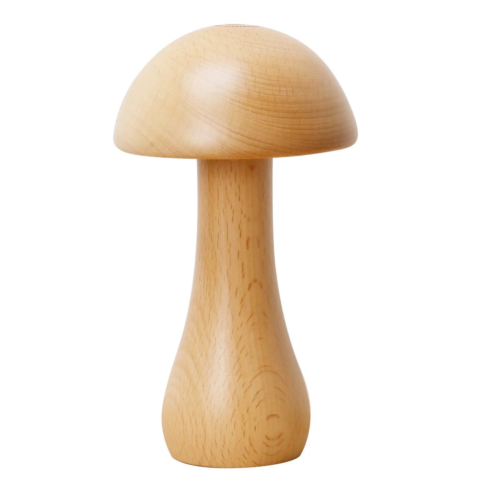Solid wood mushroom ambience LED table lamp in natural beech colour with button switch