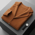 Men's loose fit cashmere-blend cardigan jacket in thickened construction showing colour options