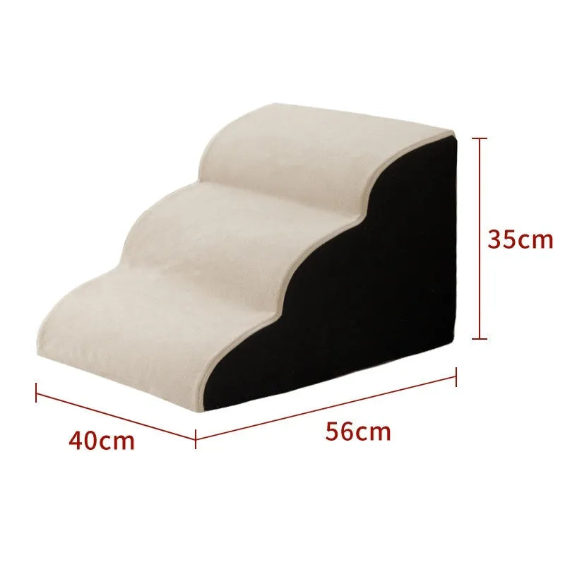 Wooden dog stairs with removable fabric cover in brown colour
