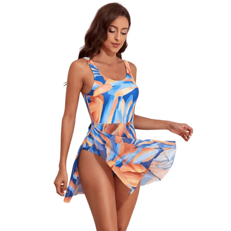 Women's single-shoulder swimsuit with digital floral coconut leaves pattern