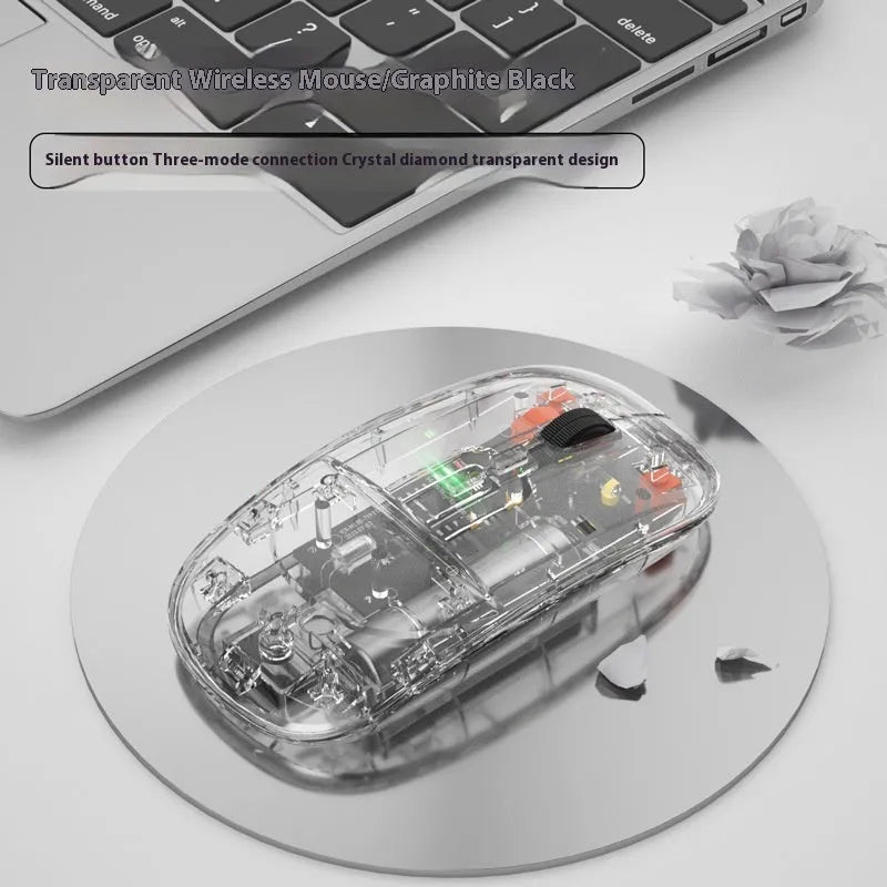 Self-charging Bluetooth mouse in silver with compact 113x57x25mm design for laptop