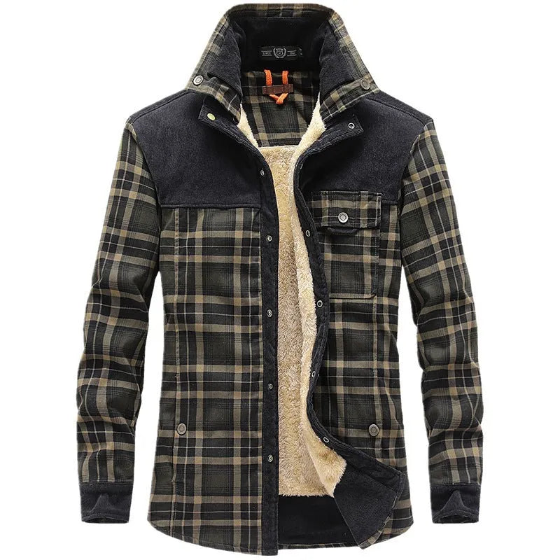 Men's loose fit 60-thread cotton shirt coat in black, long sleeves, full front buttons