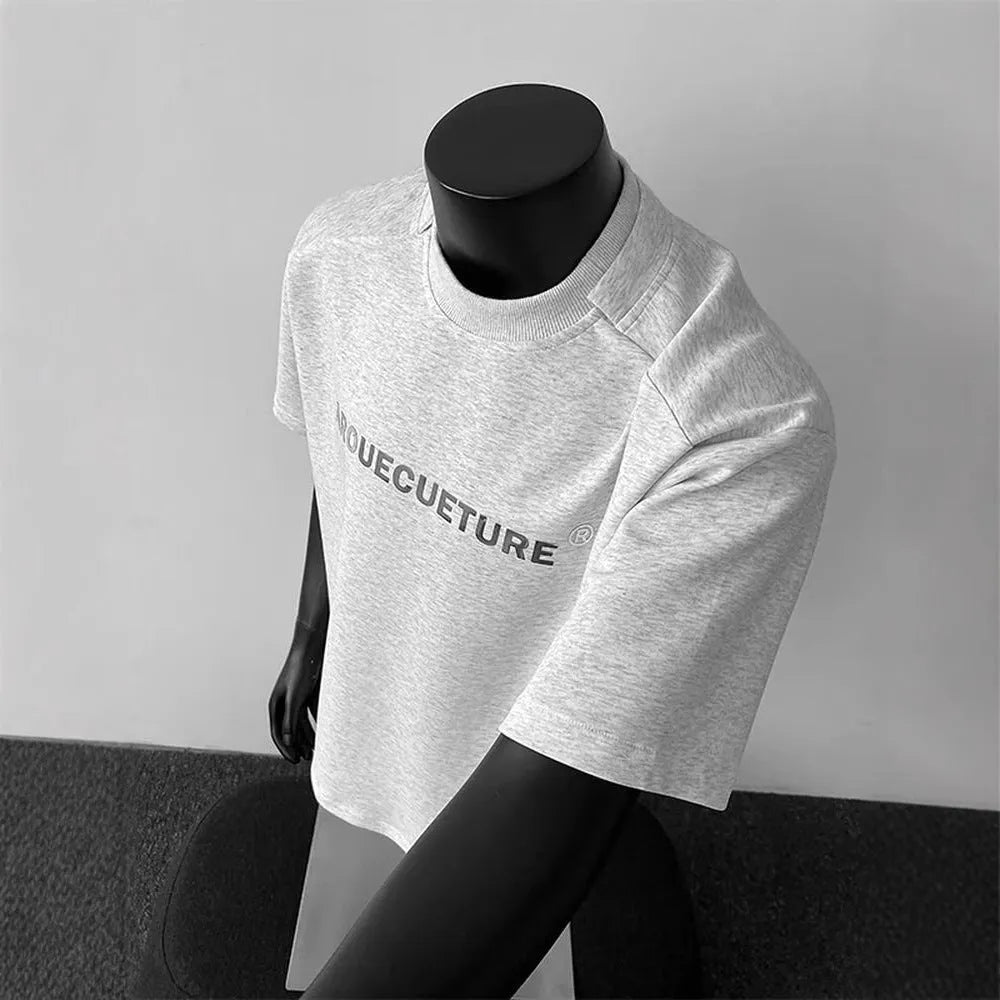 Men's loose-fit cotton short sleeve pullover shirt with letter print in black, white, or light grey