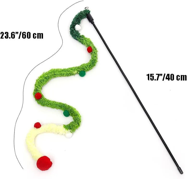 41cm cat wand toy with 60cm plush strip, colourful fluffy ball and bell for interactive play