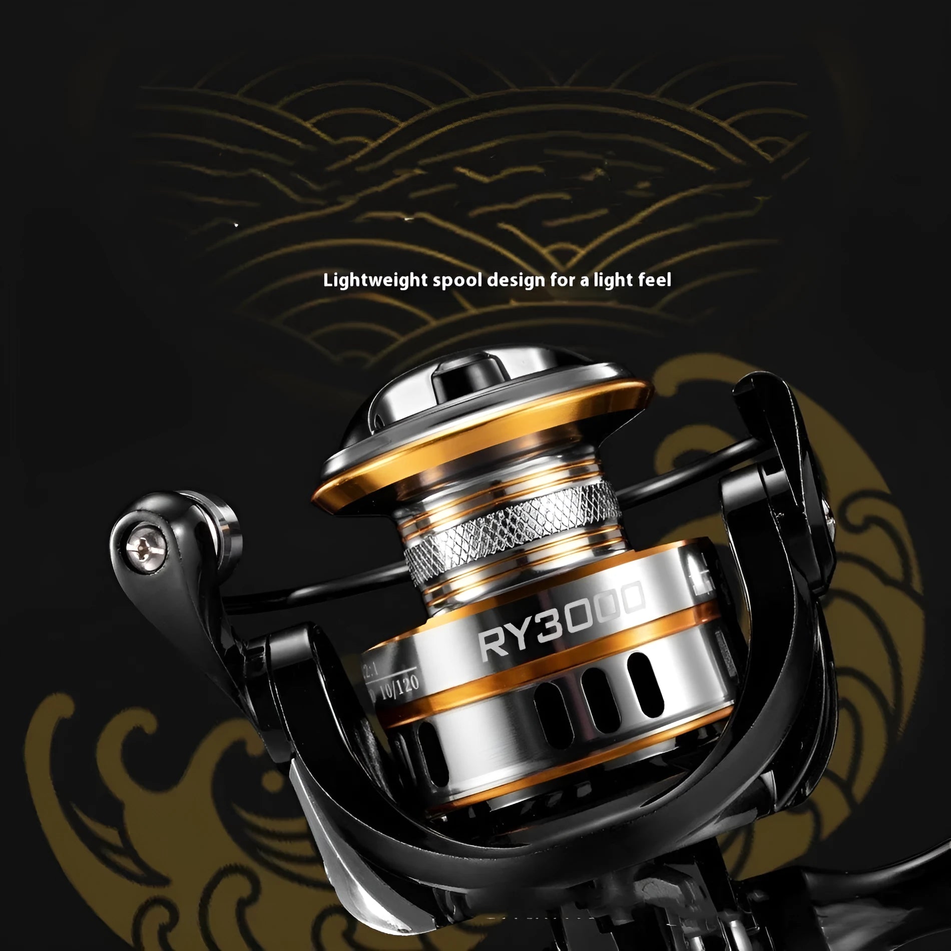 All-metal spinning fishing reel with EVA grip handle, shown in one of six available sizes.