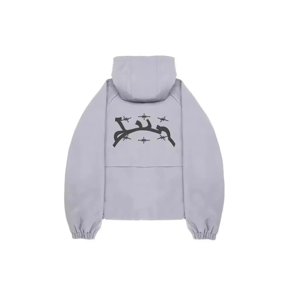 Men's grey British style hooded sun protection jacket with loose fit polyester construction