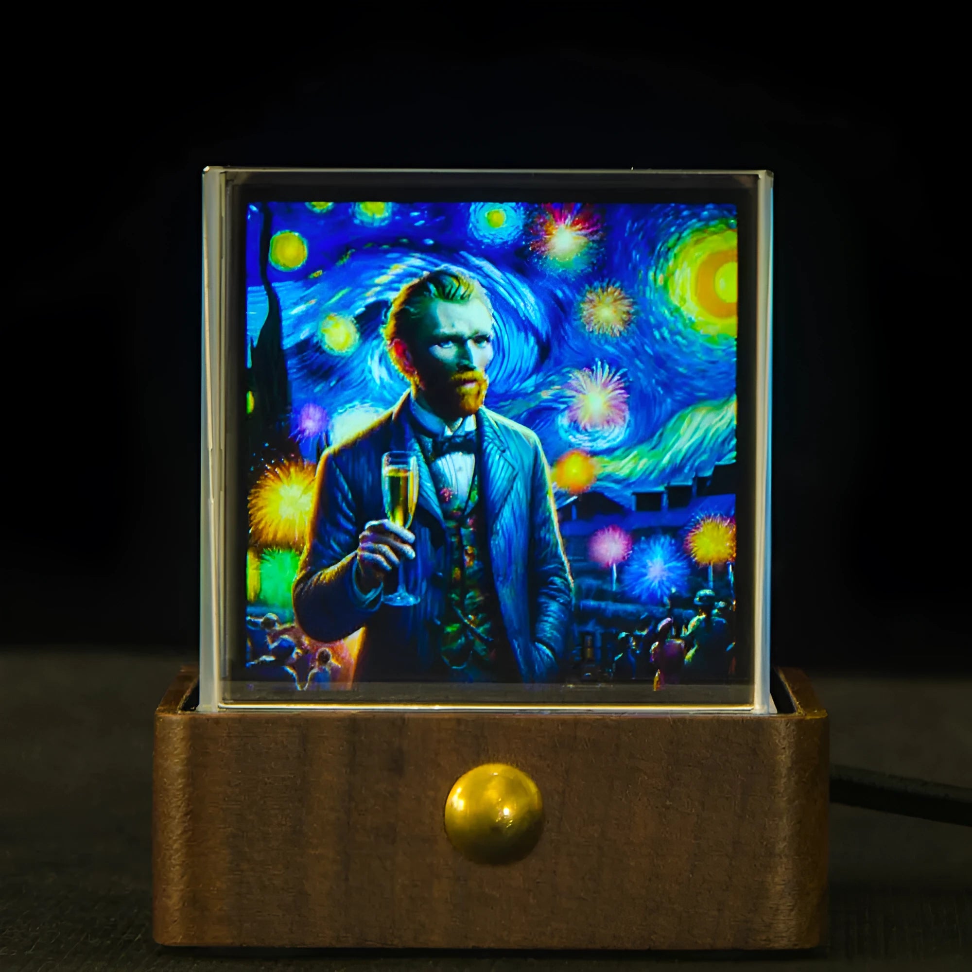 Creative crystal display clock animation ornament with glass shell and plexiglass dial, USB powered, 12x8x6.5cm