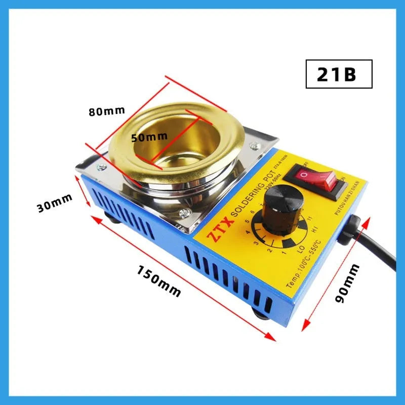 Desktop thermostat-controlled tin melting furnace with temperature adjustment dial and titanium-plated heating elements