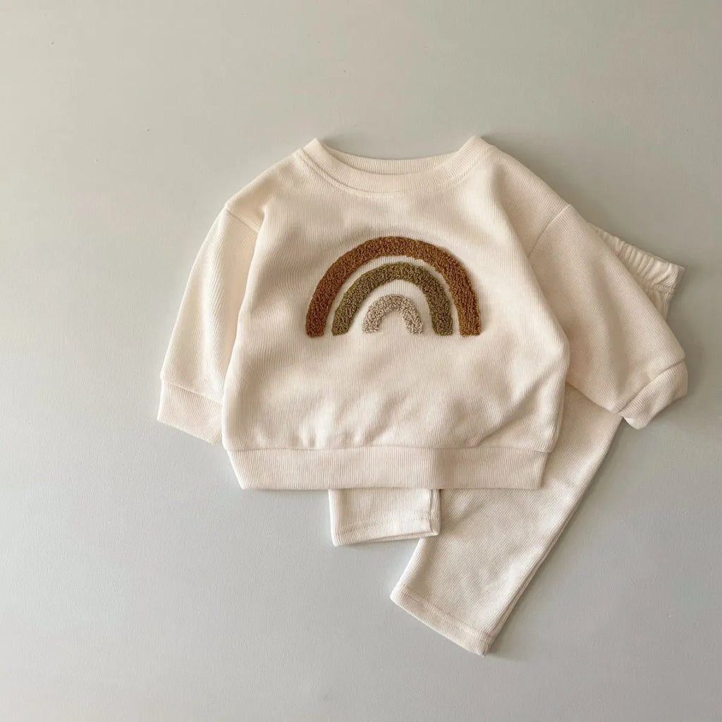 Alphabet-embroidered baby two-piece suit in cotton Korean style with long sleeves and trousers