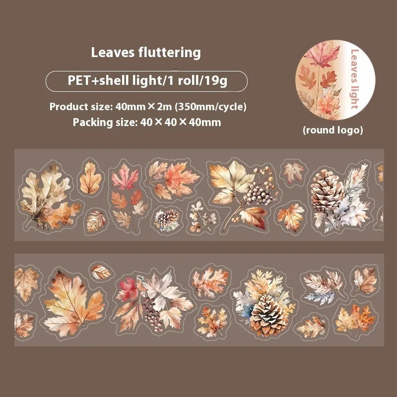 Six rolls of Deciduous Poetry Series decorative stickers showing autumn leaf patterns like ginkgo and maple.