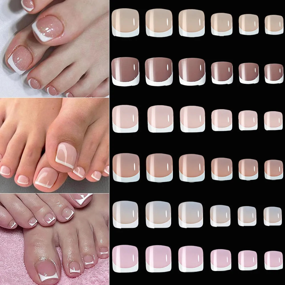 120 French white edge square toe artificial nails in nine nude shades in a box