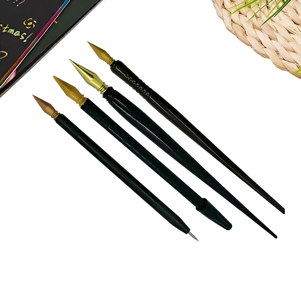 A white PS plastic scratch art pen for children's drawing and colouring on scratch paper.