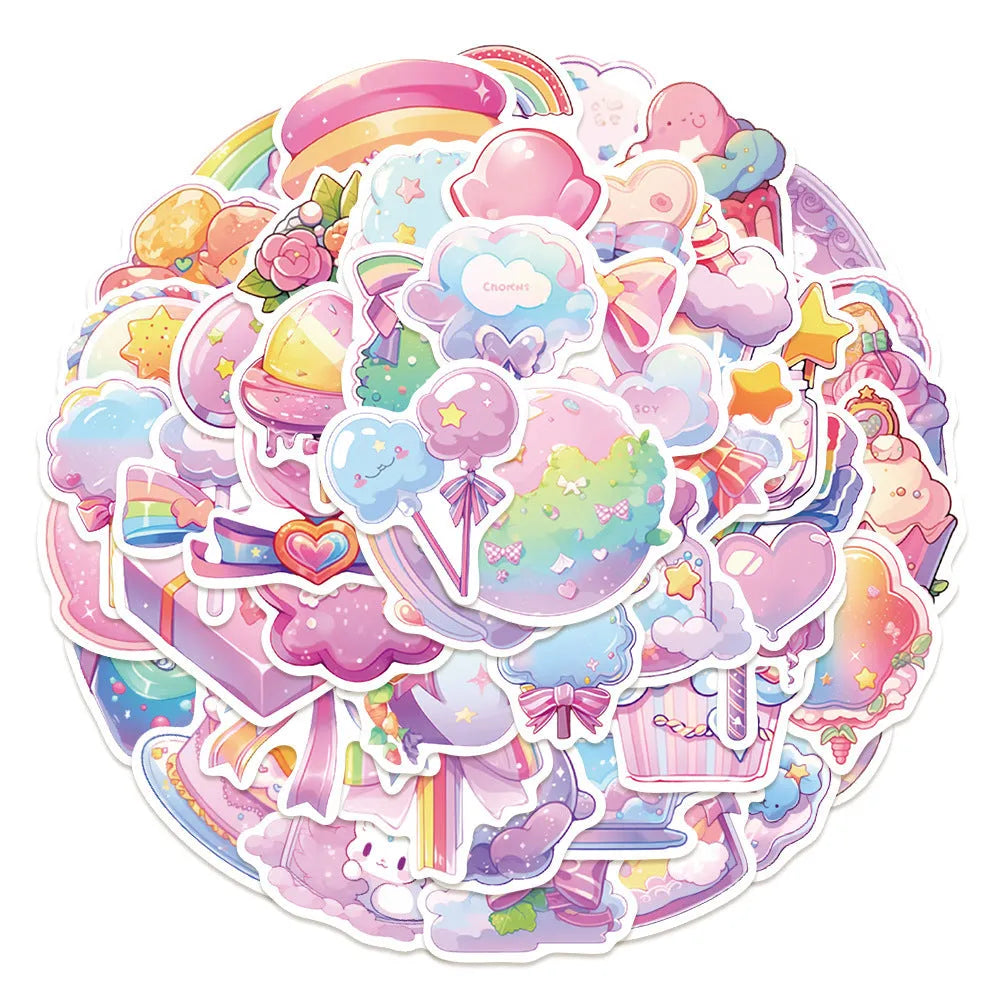 Pack of 50 fresh candy small object decorative waterproof stickers, sizes 4-7cm.